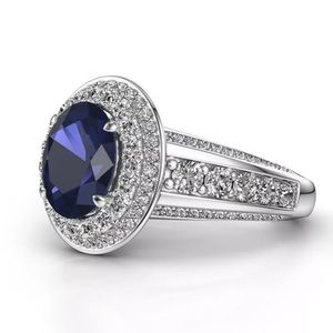Oval Cut Blue Sapphire Fashion Women Jewelry 925 Silver Ring Wedding Ring